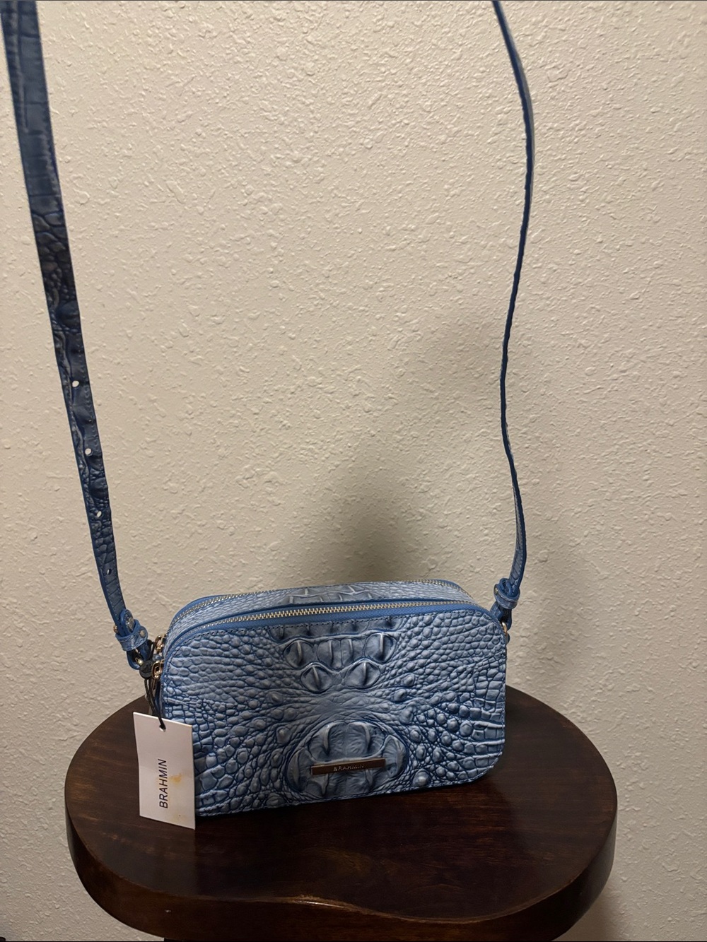 Brahmin Blue Croc-Embossed Leather Crossbody - Picture 3 of 13
